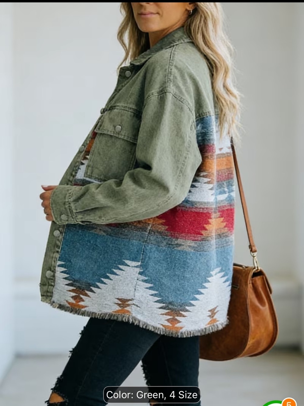 Vintage Green Southwestern Patchwork Utility Jacket size S